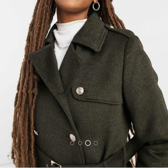 Gianni Feraud Green boxy fit military overcoat with black trims - Picture 4 of 5